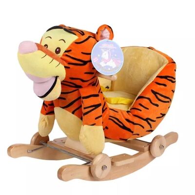 Il bambino sveglio sveglio di Brown gioca la sedia animale d'oscillazione del bambino della peluche della tigre
