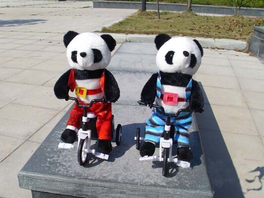 Giocattoli musicali della peluche del cotone di 100% pp, giocattolo molle del panda animale elettronico della bicicletta