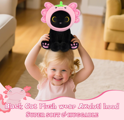 Peluche Gatto Nero Axolotl Fragola Cappuccio Peluche