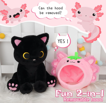 Peluche Gatto Nero Axolotl Fragola Cappuccio Peluche