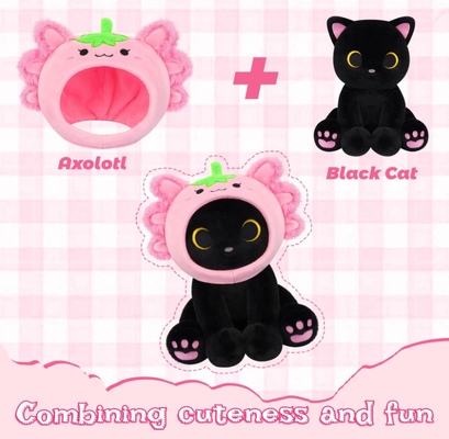 Peluche Gatto Nero Axolotl Fragola Cappuccio Peluche