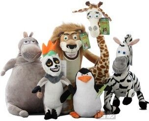Piccoli animali farciti le action figure della serie completa della famiglia del Madagascar 3