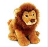 Giocattoli su ordine della peluche del fumetto degli animali farciti del leone di Brown con la posa di seduta