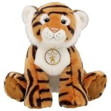 L'animale farcito su misura gioca la tigre di Brown con il giocattolo della peluche del distintivo